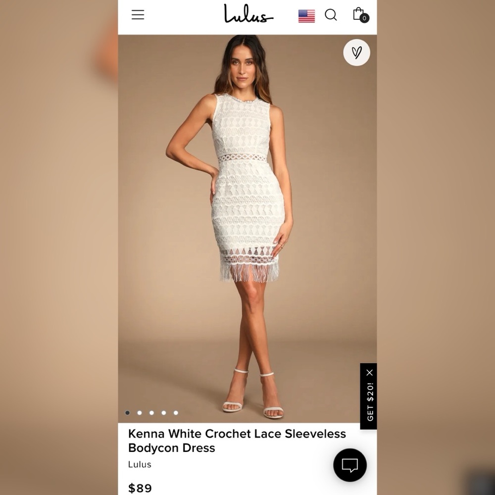 Lulus Kenna White Crochet Lace Sleeveless Bodycon Dress - size xs